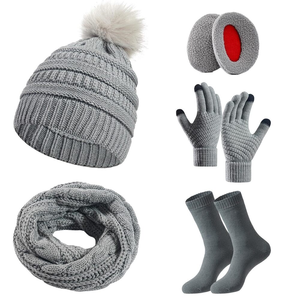 9251 Winter Beanie Hat Scarf Gloves Set ,Beanie Ear muffs Knit Scarf